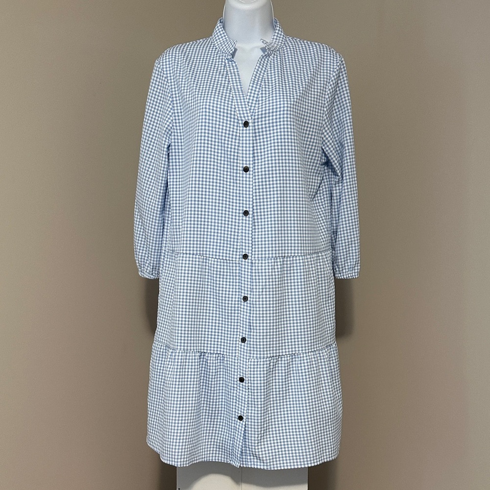 Blue Gingham Button-Down Dress